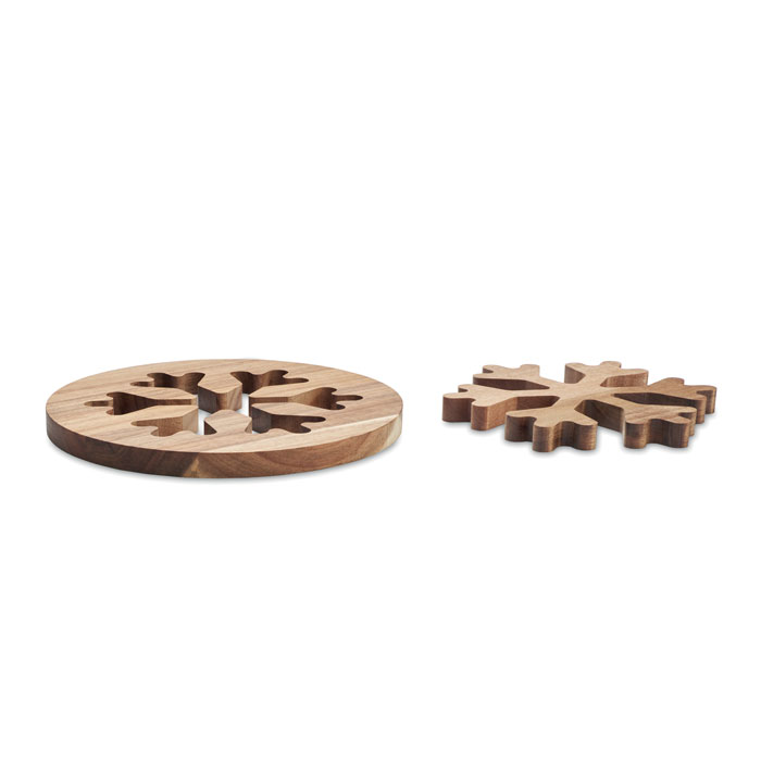 Set of 2 Acacia Wood Pot Holders with Snowflake Design - SCAGLIA