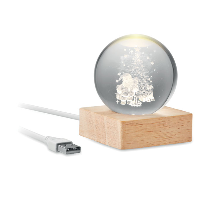 Коледна LED кристална топка с гумена дървена основа - SANTA LIGHT