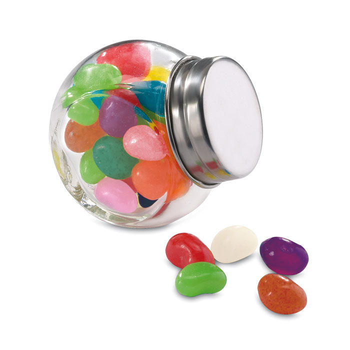Multicolour jelly beans in a glass jar with metallic cover - 40 grams