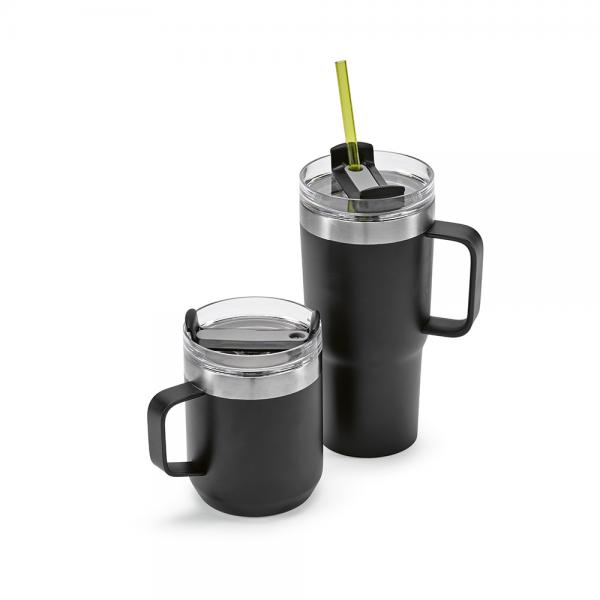 Neman 580ml Mug from Recycled Steel with Double Wall and Rotating Lid