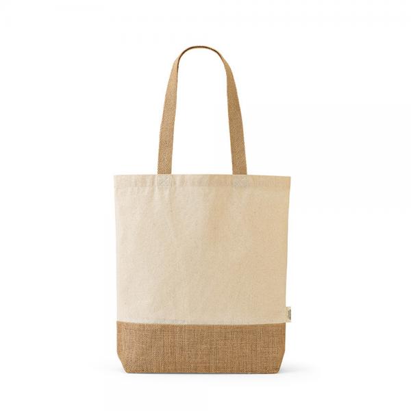 PUNCAK tote bag made from recycled cotton and polyester with jute bottom, 180gsm