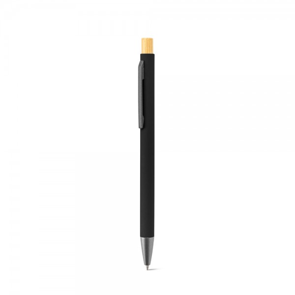 ZYLEN Recycled Aluminum Ballpoint Pen with Rubber Finish & Bamboo Button