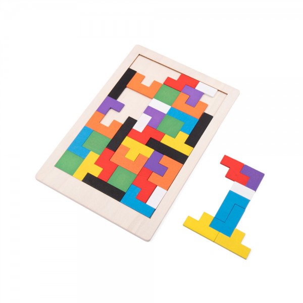 MOKI Plywood Construction Game with 40 Coloured Pieces