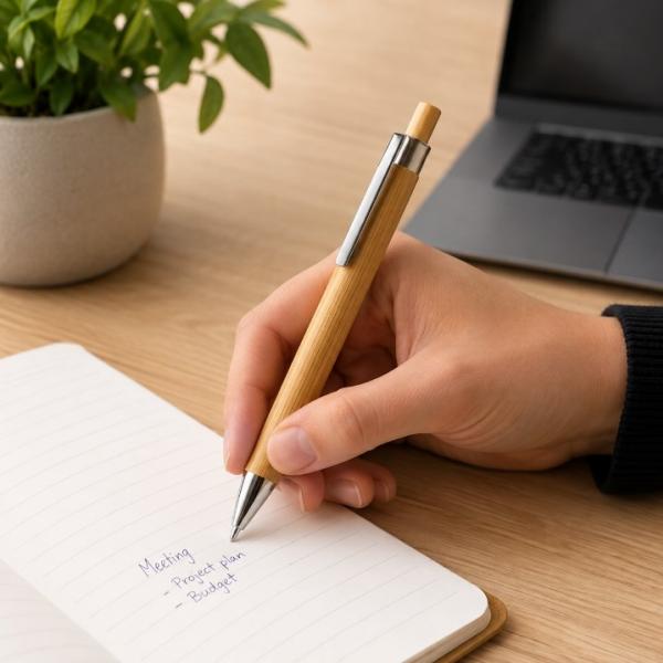 Bamboo Pen with Metal Clip for Custom Branding