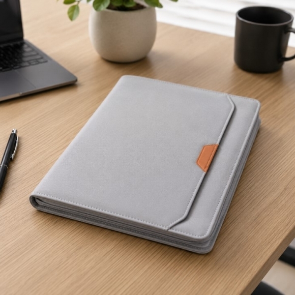 Multifunctional A4 Business Portfolio in RPET and Eco-Leather with Zipper