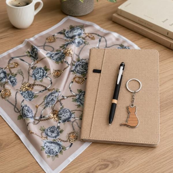 F. Bartholdi A5 Gift Set - Notebook, Pen, Scarf & Cat Keyring