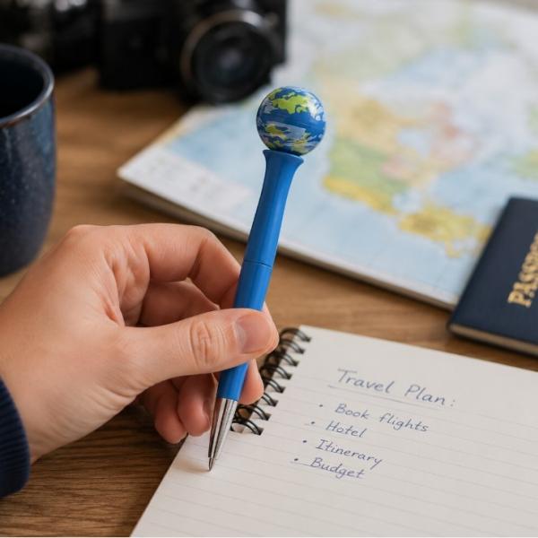Spinner Plastic Ballpoint Pen with Globe Topper
