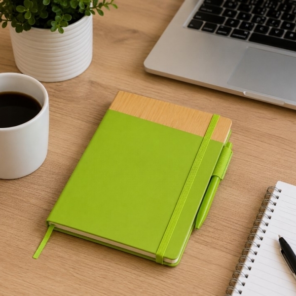 A5 Notebook with Hard PU Cover, Divider, Elastic Closure and Pen