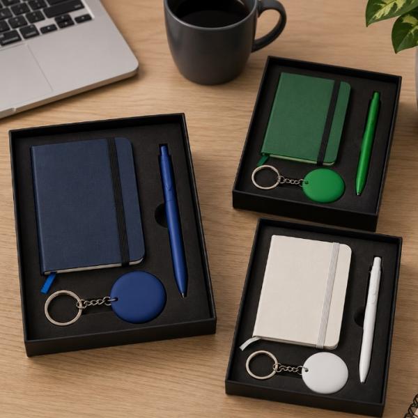Gift Set with Pocket Notebook, Metal Pen and Key Holder