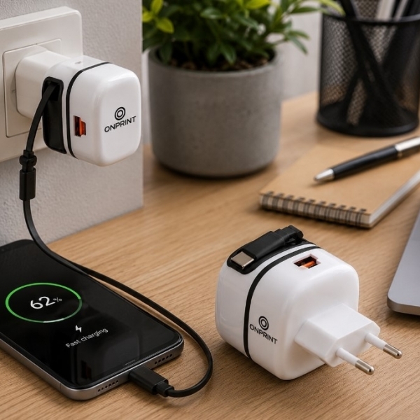 Fast Charger with Type-C Cable and USB Ports