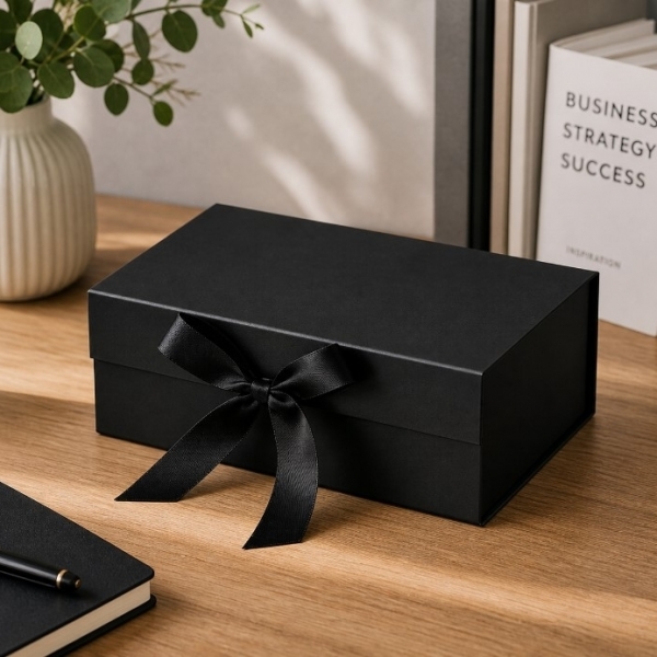 Luxury black foldable gift box magnetic closure 31 cm