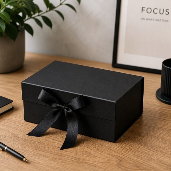 Luxury black foldable gift box with magnetic closure