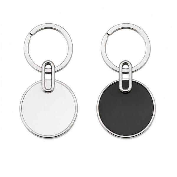 Round Double-Sided PU and Metal Key Ring