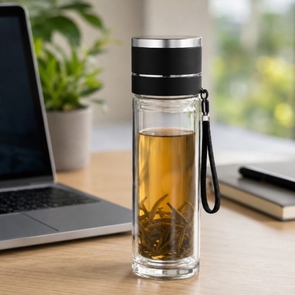 Double wall glass tea bottle