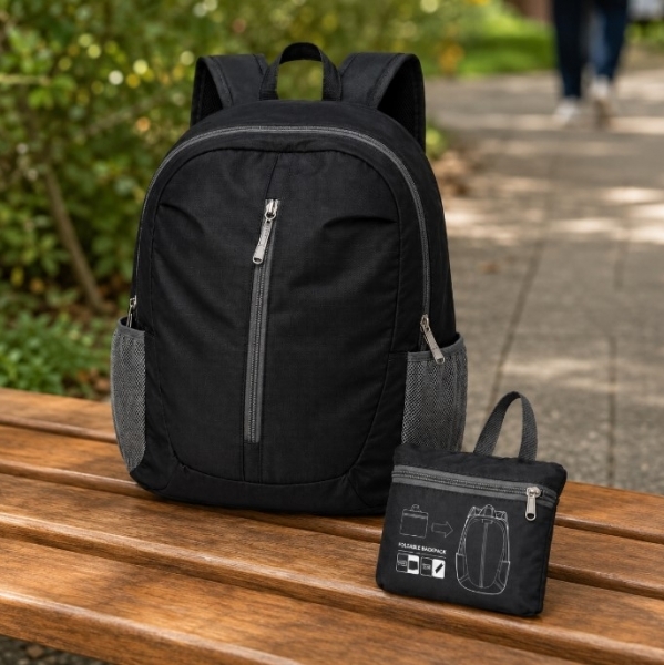 Foldable RPET Backpack with Inner and Outer Pockets