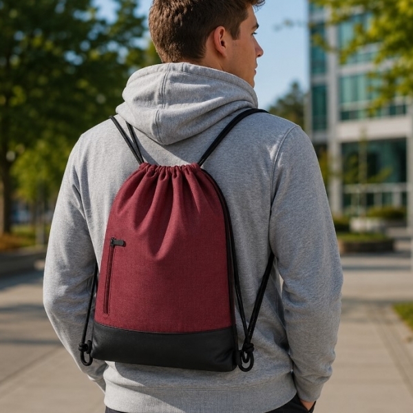 Drawstring Bag with Front Zipper Pocket