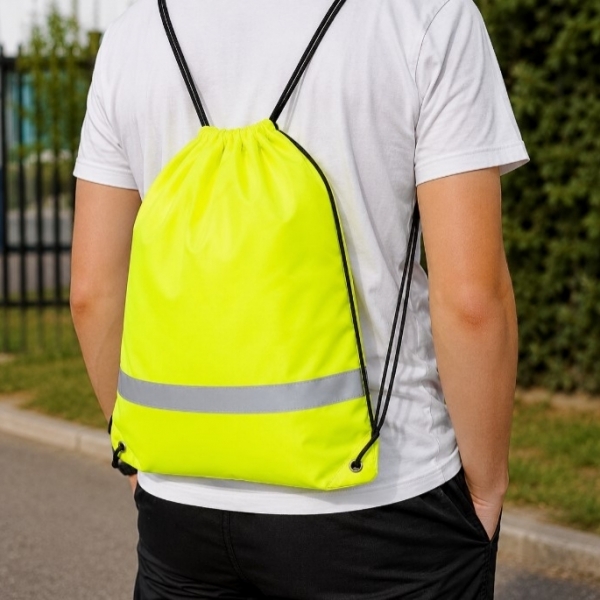 Neon Yellow Drawstring Bag with Reflective Strip