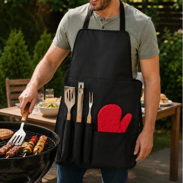 Motto BBQ Apron Set with Tools and Protective Glove