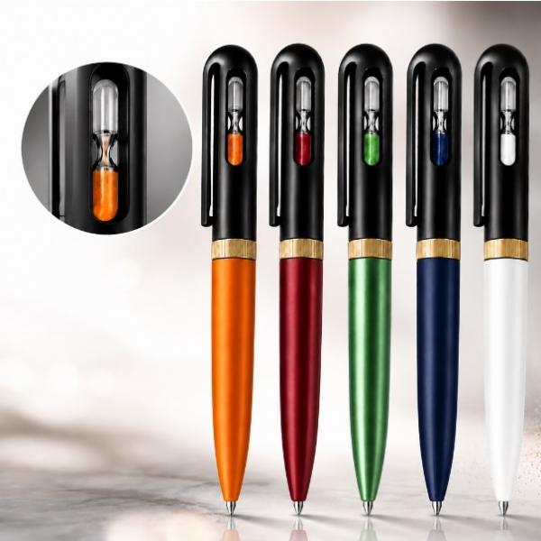 Metal Ballpoint Pen with Mini Sand Timer - Various Colors