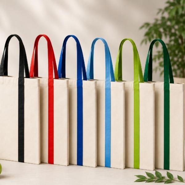Cotton Shopping Bag with Colored Handles