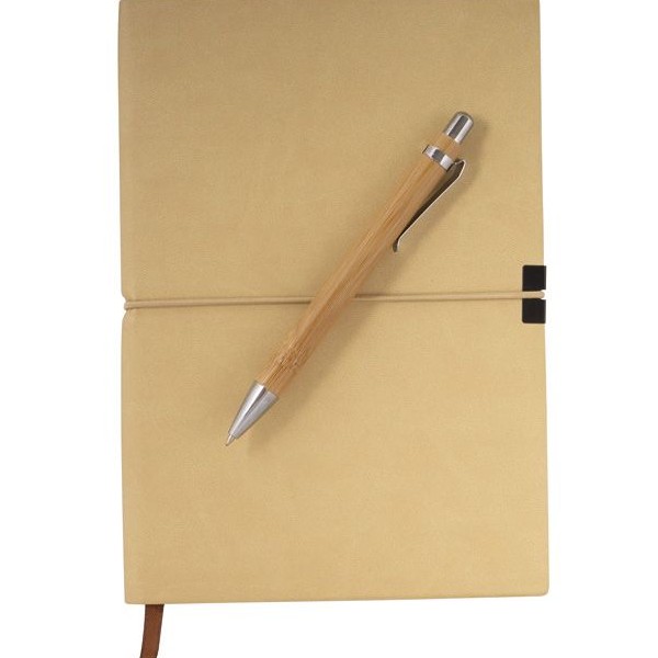 Notebook Set with Thermo Eco-Leather Cover and Bamboo Pen