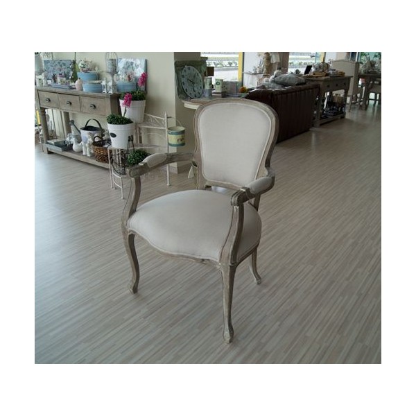Rustica Armchair with Armrests in Wood and Linen