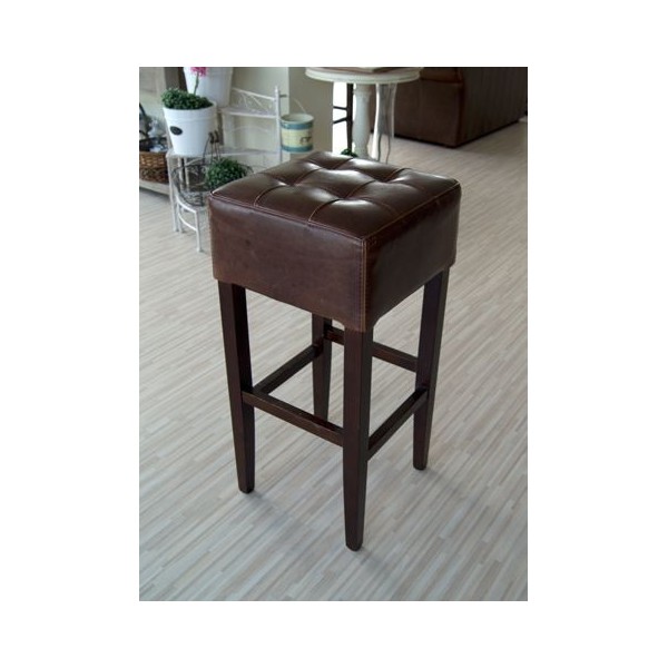 Chesterfield Bar Stool in Wood and Genuine Leather
