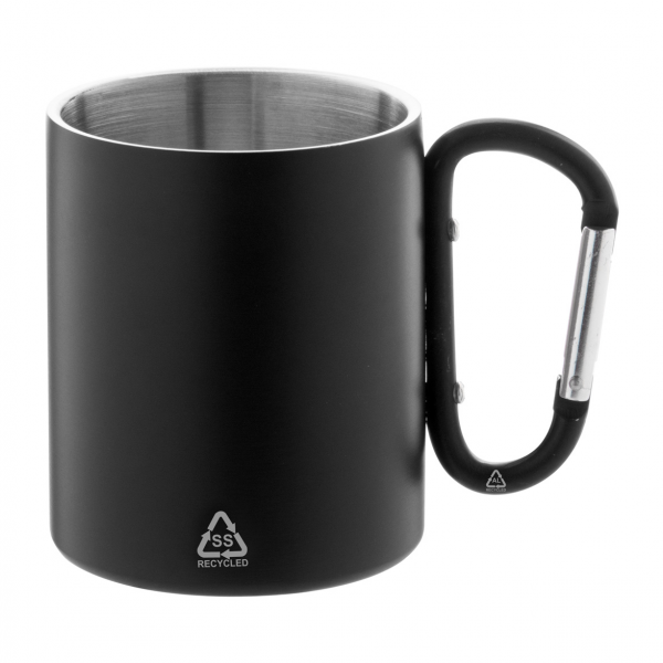 Black Double-Walled Stainless Steel Mug with Carabiner Handle alfa
