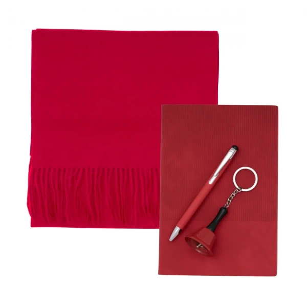 F. Bartholdi Red Winter Gift Set with Scarf, Notebook, Pen and Keyring