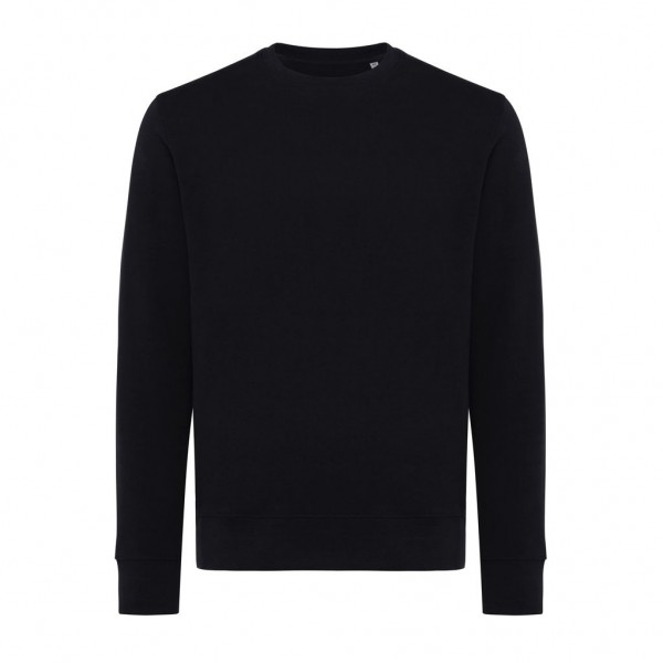 Black IQONIQ Etosha unisex sweatshirt, front view with crew neck, long sleeves and ribbed cuffs and hem.