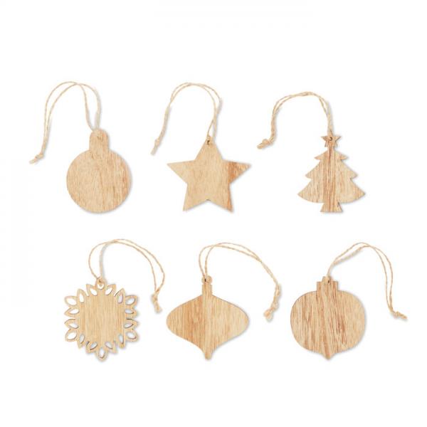 Chriset Set of 6 Wooden Christmas Ornaments with Jute Cord