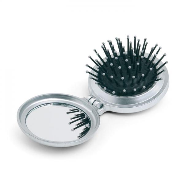 B-Beauty Foldable Hair Brush and Mirror with Silver Finish