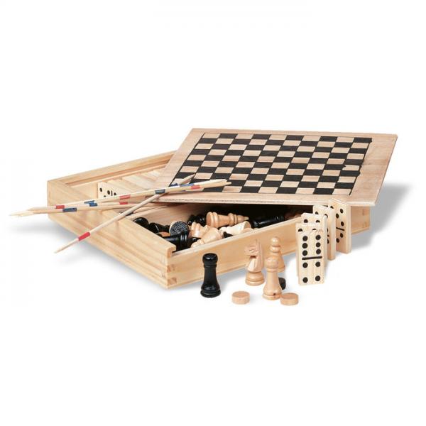 Trikes Wooden Box with Domino, Chess, Draughts, and Stick Games