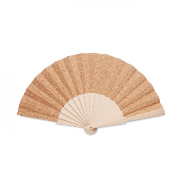 Manual fan with wood and cork fabric - 23x42x4.8 cm