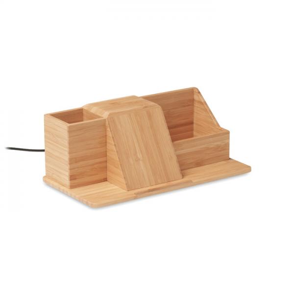 GROOVY bamboo desk organizer with 10W wireless charger
