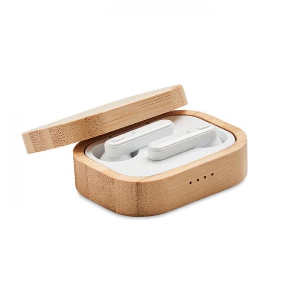 Бамбукови TWS слушалки JAZZ BAMBOO с микрофон и зарядна станция 185 mAh