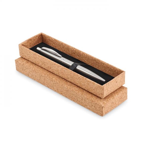 GRAZ Recycled Stainless Steel Pen in Cork Box – Blue Ink