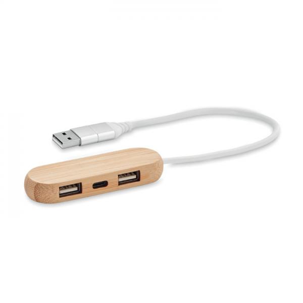 VINA C - 3 Port USB Hub with Dual Input, Bamboo Case, Type-C Connection