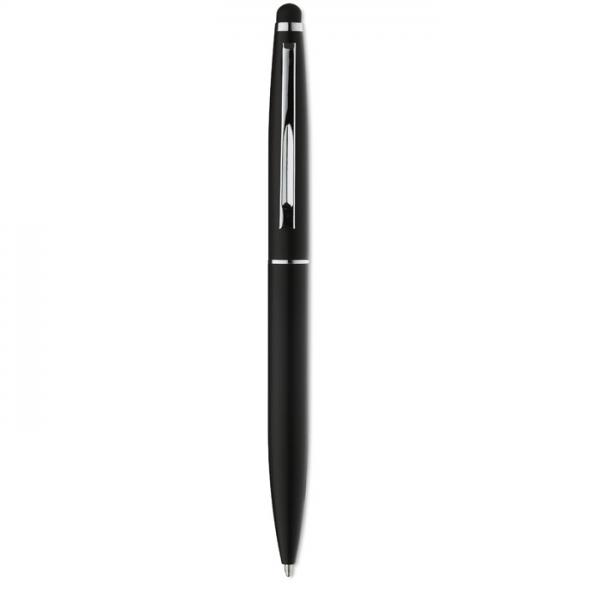 QUIM pen with twist mechanism and stylus, aluminum body, matte finish, blue ink