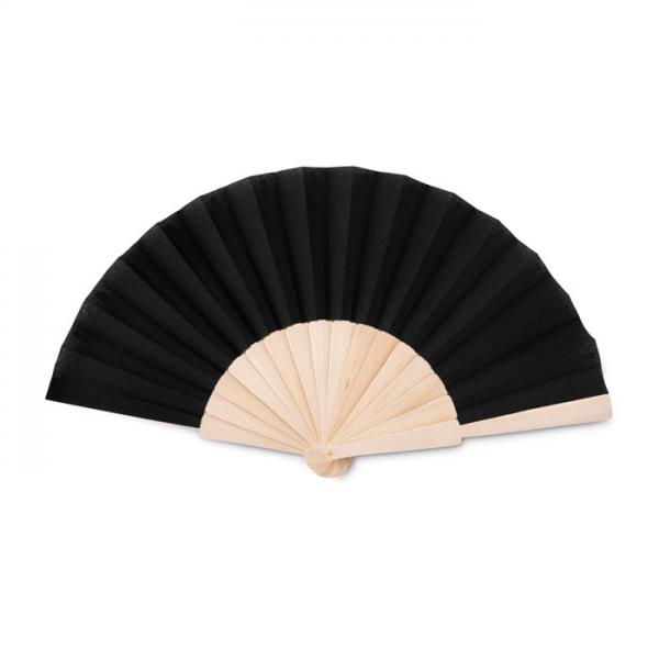 Wooden hand fan with polyester fabric - 41x22 cm