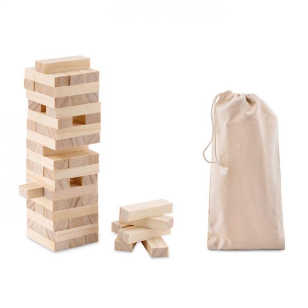 Wooden toppling tower (54 blocks) with cotton pouch - 17.5 cm