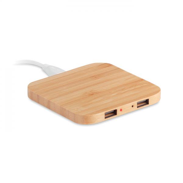 CUADRO - Wireless Charging Pad with 2 USB Ports and Bamboo Base for iPhone and Android