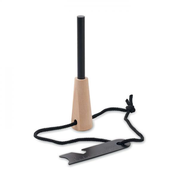 Fire Starter Tool FUEGOR with Wooden Handle and Steel Scraper
