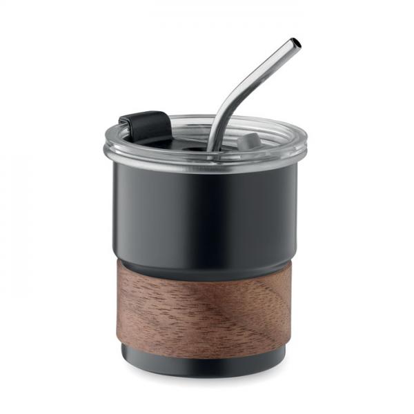 MATE– 260ml recycled stainless steel cup with wooden handle