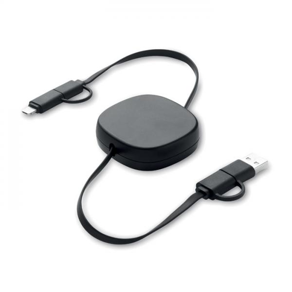 LINEA - 60W retractable cable in recycled ABS case, 80 cm