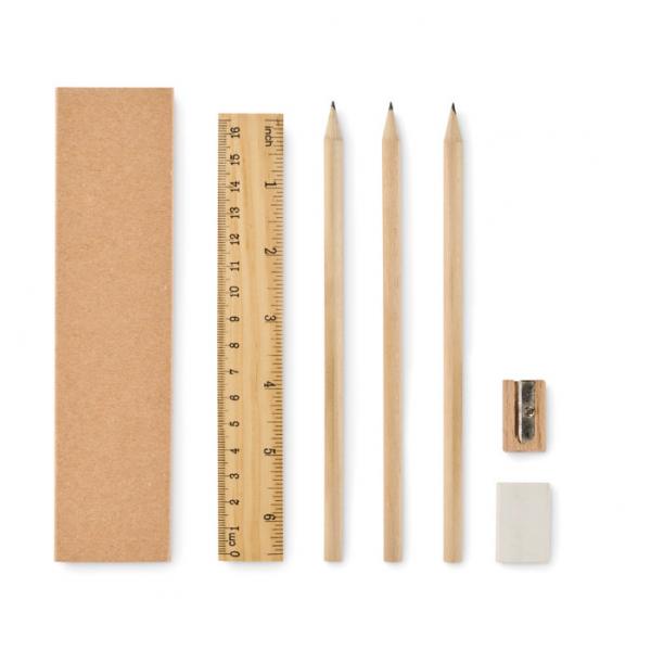 STOX Set – 3 Pencils, Sharpener, Eraser, and Wooden Ruler in Paper Box