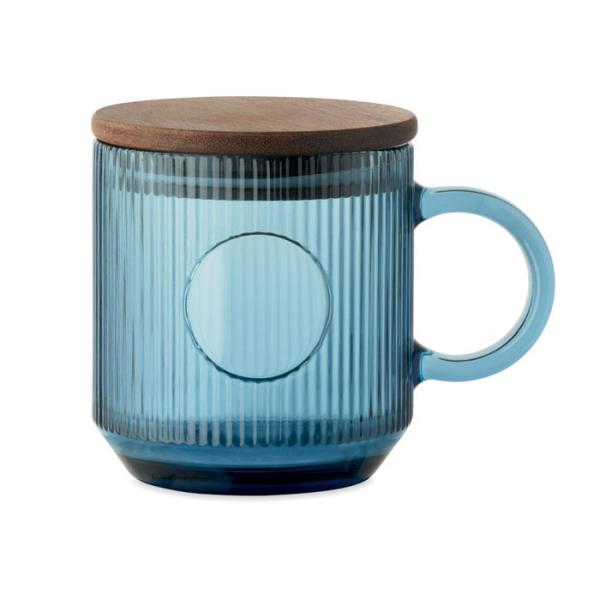 VITRIO-MUG – Ribbed Glass Mug with Acacia Wooden Lid 300 ml
